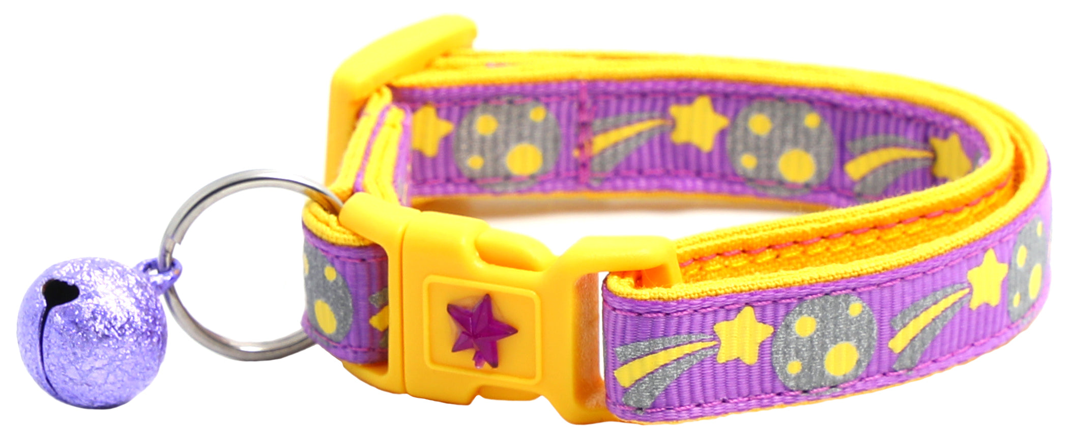 Shooting Stars Reflective Cat Collar showcasing reflective elements and reinforced cotton material, designed for safety and style.